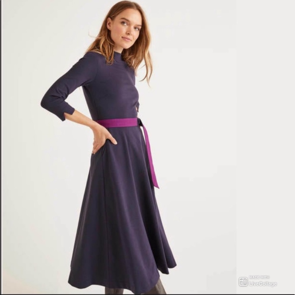 Boden Nerissa Pointe Midi Dress in Navy/Beetroot